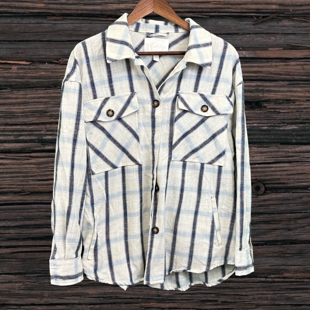Ashley By 26 International Blue and Cream Plaid Shirt